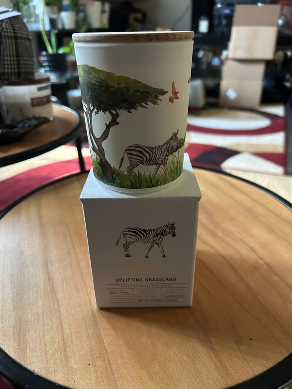 Uplifting Grassland Zebra Candle with Wooden Lid